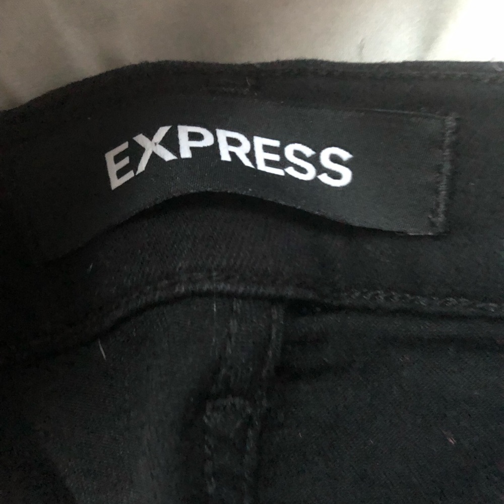 Express High Waisted Black Ripped Jean Leggings - Picture 4 of 5